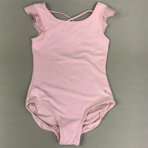 JUSTICE Active Girl's One Piece Flutter Cap Sleeves Swimsuit Baby Pink Size 14 - Picture 1 of 12